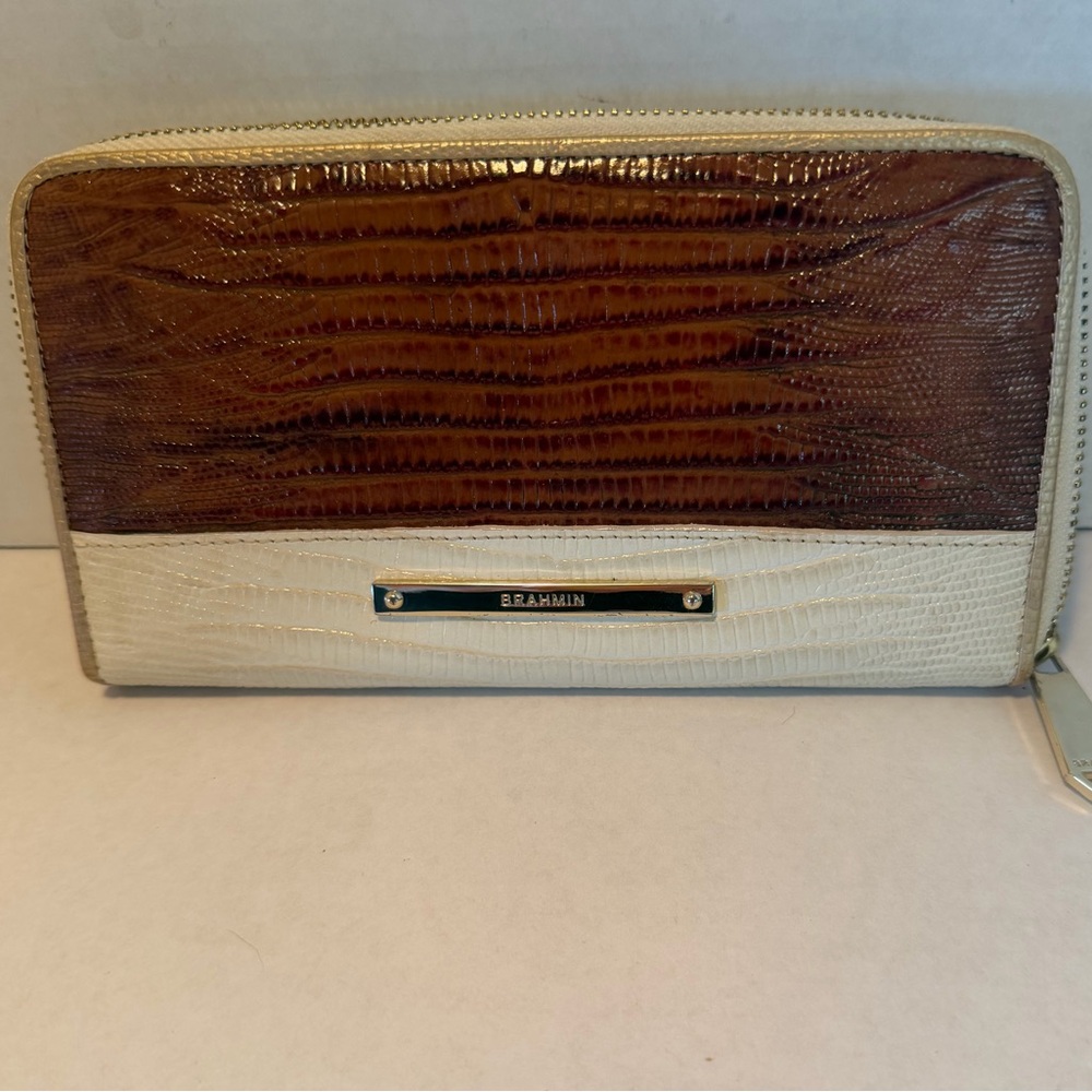 Brahmin Suri  Leather Wallet- Brown and Cream Snake Skin Textured